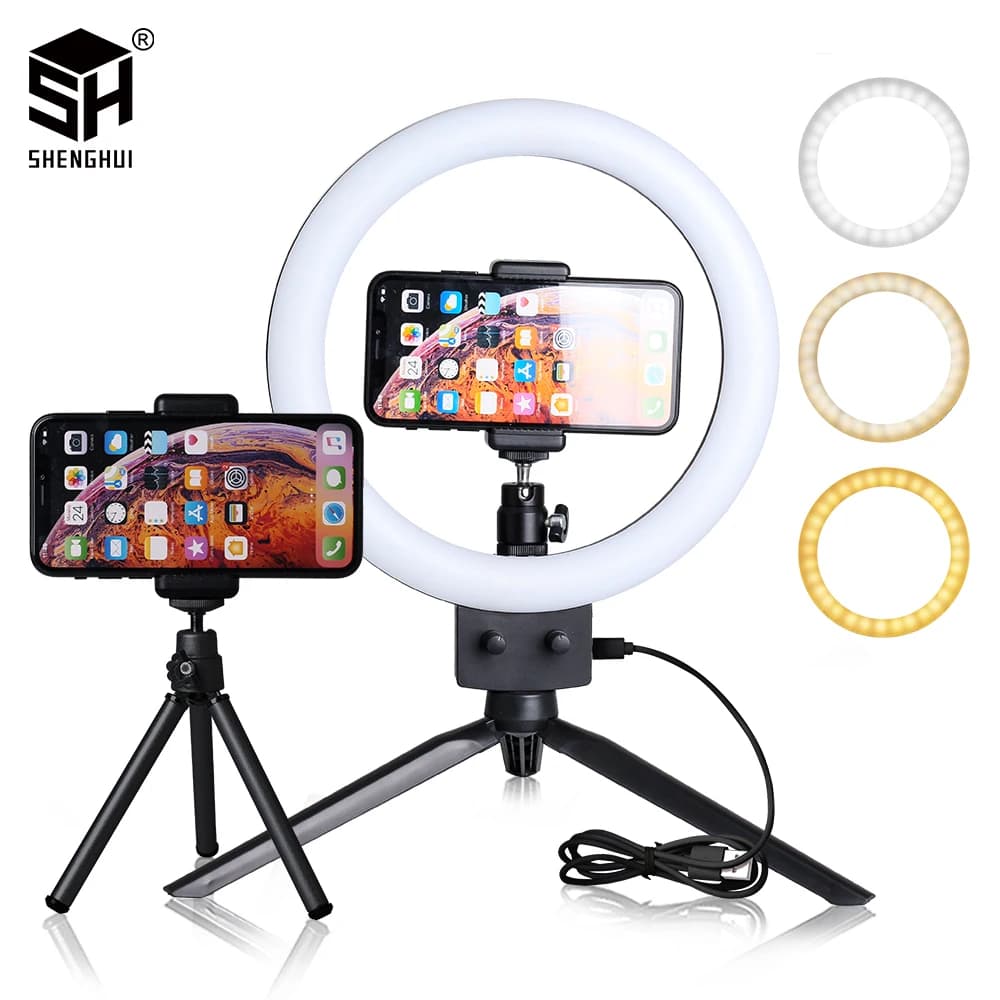 SH 9 pollici/23cm Selfie ringliant con supporto per treppiede carica Usb lampada a Led dimmerabile fotografia luce per Studio fotografico