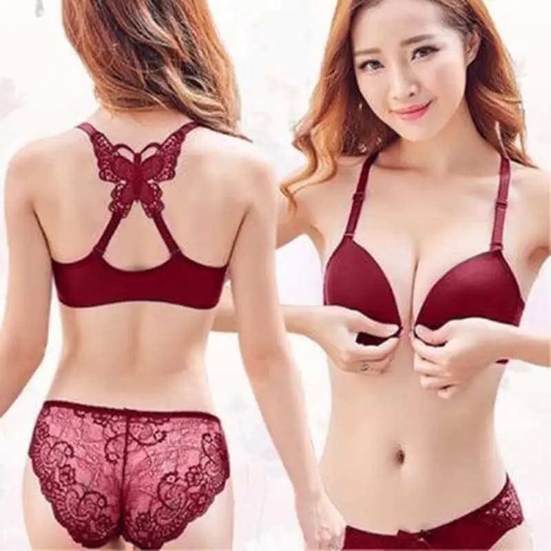 Sexy Front Deduction Butterfly Beauty Back Bra Women's Underwear Set Push Up Brassiere Lace Cozy Seamless Female Bralette Set