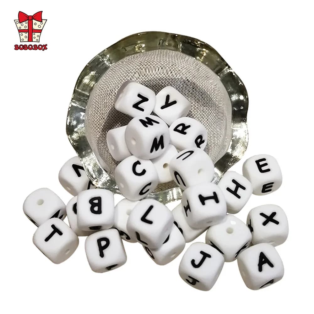 BOBO.BOX 10pc Lettera Perline In Silicone 12mm Perline Per La Dentizione Del Bambino Da Masticare Alfabeto Per Il FAI DA TE Nome Personalizzato Collana Massaggiagengive