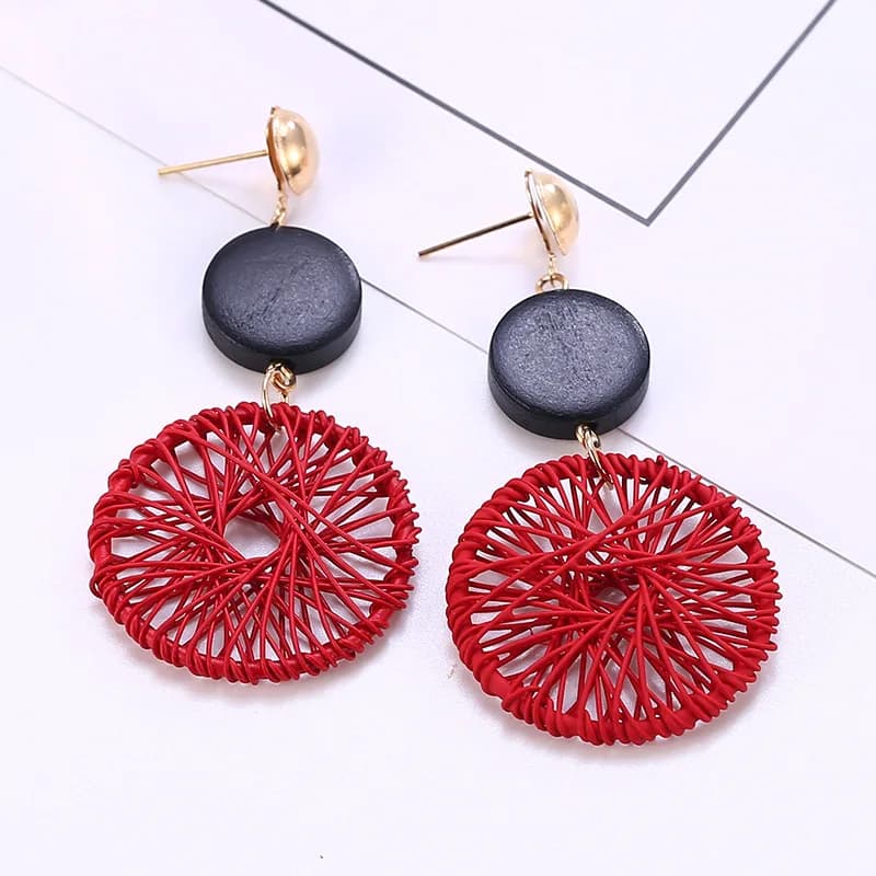 Women's Wooden Circle Dream Catcher Earrings Temperament Net Red Retro Long Pendant Earrings Female Korean Earrings Jewelry