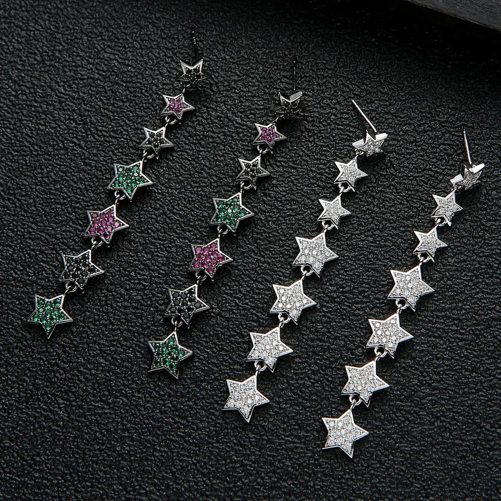 Orecchini pendenti lunghi con stella colorata per le donne Matrimonio Cubic Zirconia CZ DUBAI Accessori per gioielli con orecchini da sposa E7455
