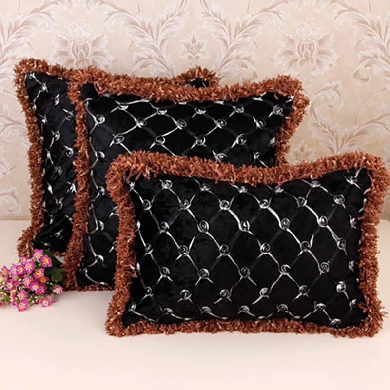 Cuscino in nappa nera ricamata europea fodera per cuscino in argento tinta unita decorazione domestica decorativa federa per divano
