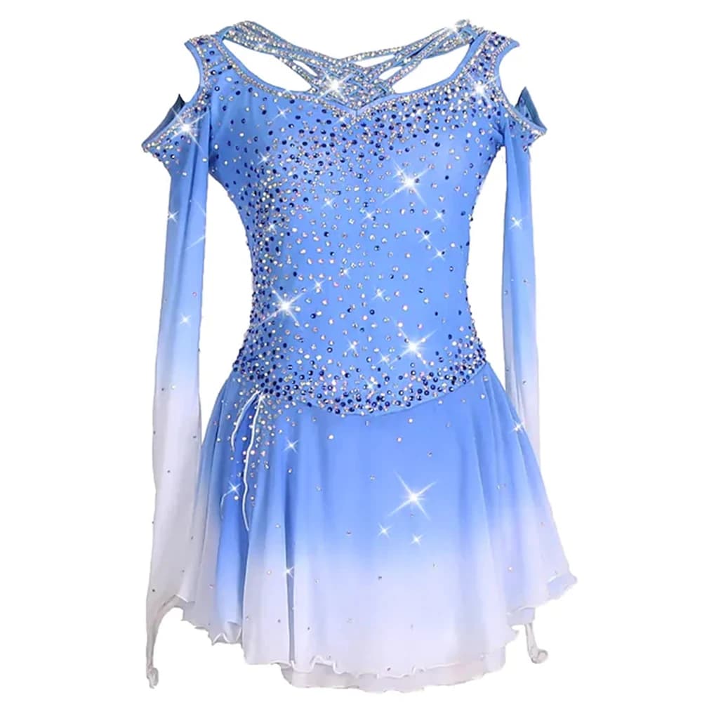 Abito per Pattinaggio Artistico su Ghiaccio, Sfumato Blu, per Ragazze e Donne, Gonna da Ballo, Body da Ginnastica Ritmica per Bambini, per Competizioni BD1132