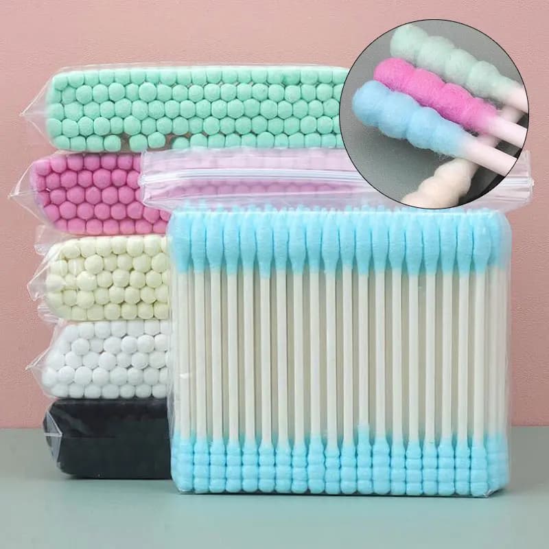 100 pz Doppia Testa Tampone di Cotone Bastoncini di Legno Germogli Usa E Getta di Cotone Per Il Trucco di Bellezza Naso Orecchie Pulizia Strumenti di Assistenza Sanitaria