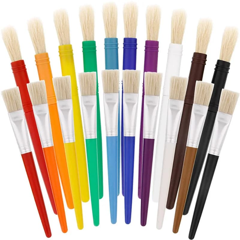 10Pcs Paint Brush For Children Oil Watercolor Painting Candy Color Plastic Handel Bristel Brushes Gouache Drawing Art Supply