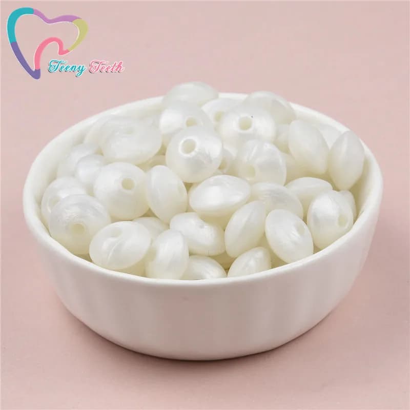 Teeny Denti 50 PCS Pearl White Lenticchie Perline In Silicone Per Collana di Dentizione Del Bambino Massaggiagengive Giocattolo Accessori In Silicone Ciuccio Perline