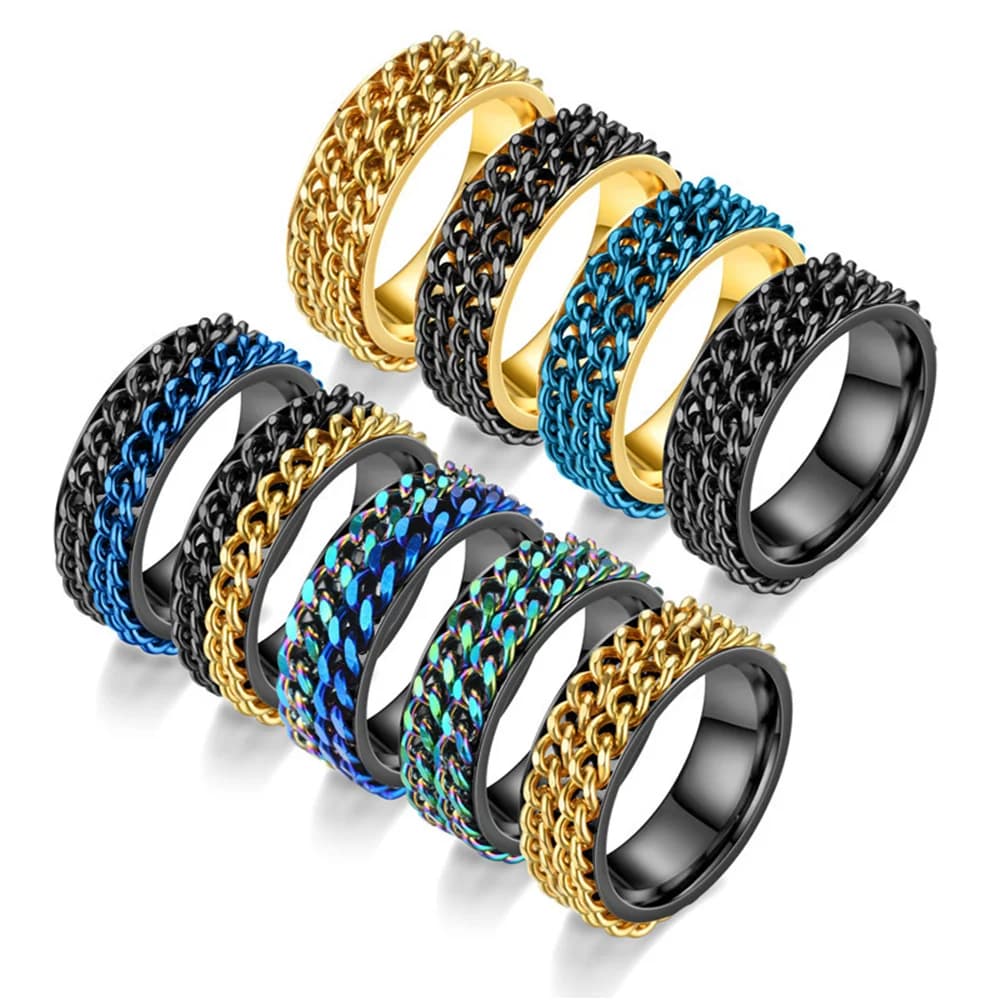 Ansia Fidget Spinner Rings per uomo donna 8mm acciaio inossidabile Spinning anello a catena cubana girevole gioielli antistress