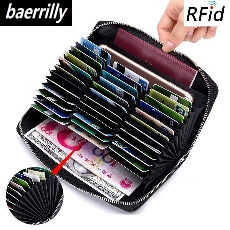 Porta carte di credito antifurto in vera pelle di mucca 36 porta carte di credito Organizer portafoglio per passaporto portafogli per carte di blocco RFID da uomo