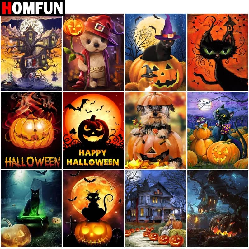 HOMFUN Full Square/Round Drill 5D DIY Diamond Painting "Cartoon Halloween Pumpkin" 3D Embroidery Cross Stitch Home Decor Gift