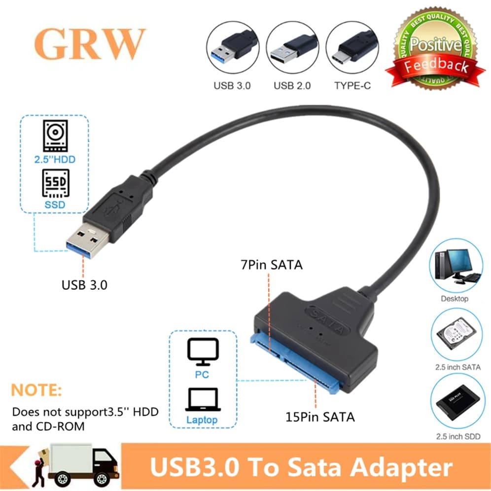 Grwibeo Cavo USB SATA 3 Adattatore Sata a USB3.0 FINO a 6 Gbps Supporto Disco rigido HDD SSD esterno da 2,5 pollici 22 pin Sata III A25 2.0