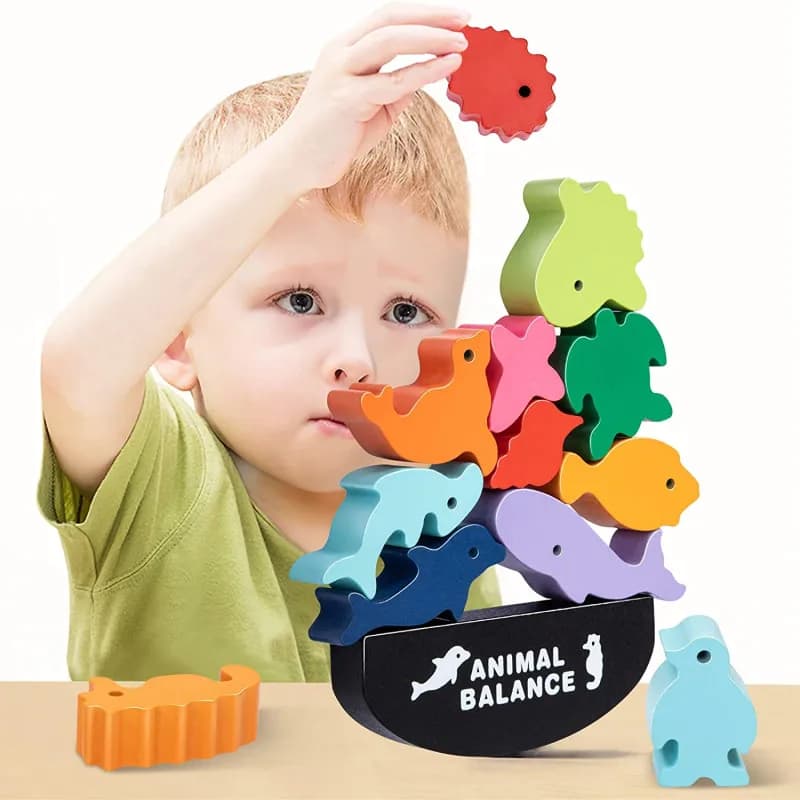 Nuovi bambini Montessori blocchi di equilibrio animali in legno giochi da tavolo giocattolo dinosauro educativo impilabile giocattolo in legno con blocchi di costruzione alti