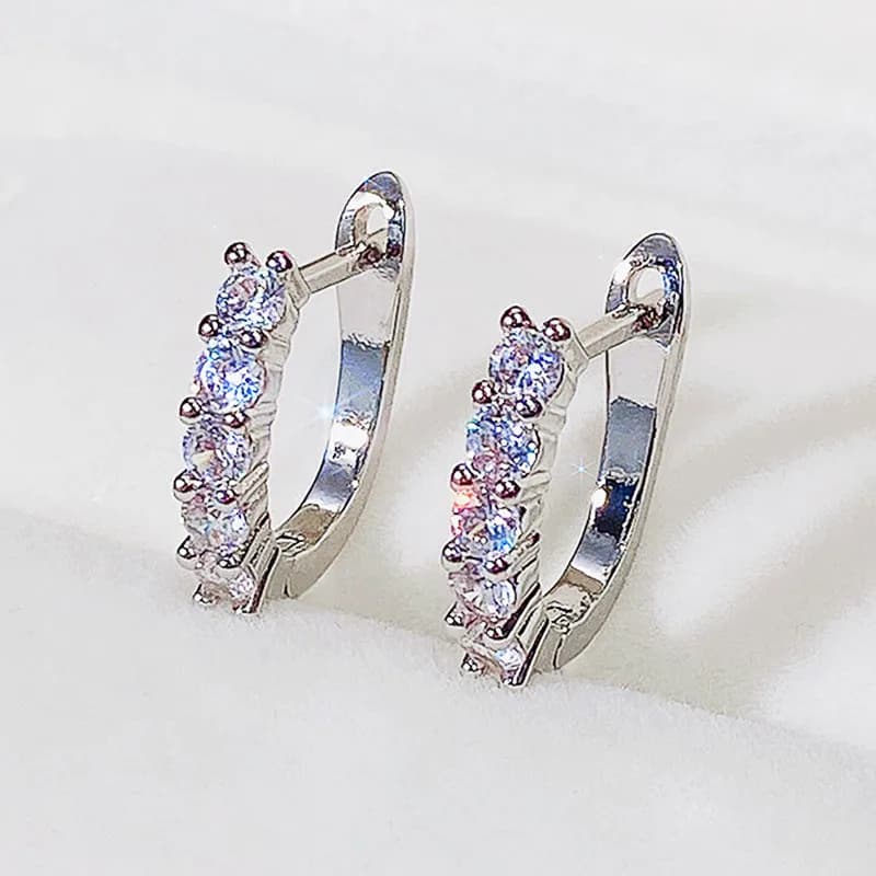 Huitan orecchini a cerchio semplici a forma di U con pietra rotonda CZ elegante abbigliamento quotidiano accessori donna orecchini bassi gioielli versatili