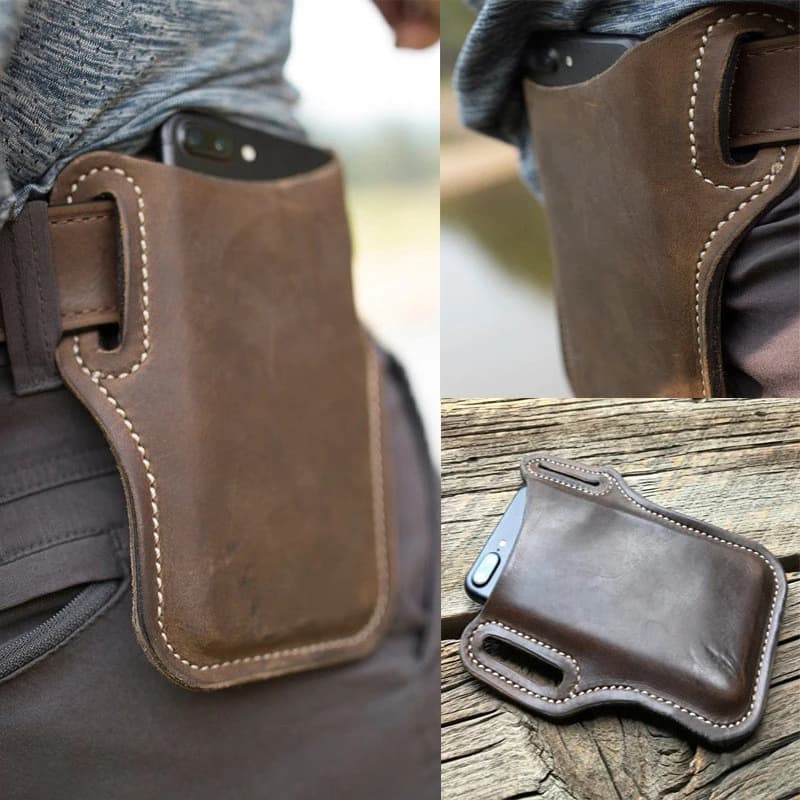 Custodia per fondina ad anello per cellulare da uomo cintura marsupio puntelli borsa in pelle portafoglio per telefono borsa da cintura per telefono portatile all'aperto