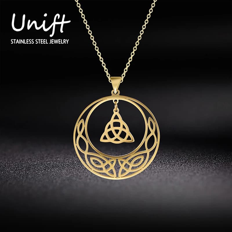 Unift Vintage Celtics Knot Necklaces Stainless Steel Chain Pendant Necklaces For Men Women Ancient Amulet Wicca Jewelry