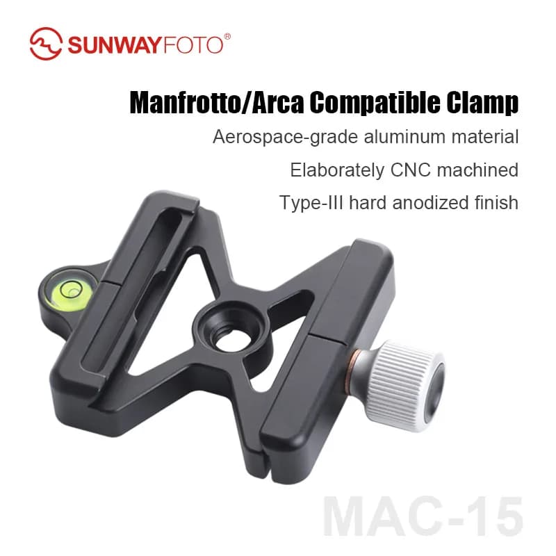 SUNWAYFOTO MAC-15 morsetto a sgancio rapido con testa a sfera per treppiede, Arca,RRS, compatibile con piastra QR 200PL-14, accessorio per fotocamera DSLR