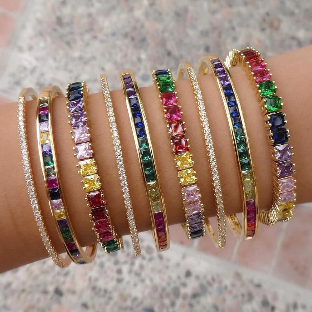 New Fashion Rainbow Cz Cubic Zirconia Tennis bracciale per donna uomo gioielli di lusso Color oro splendido braccialetto alla moda