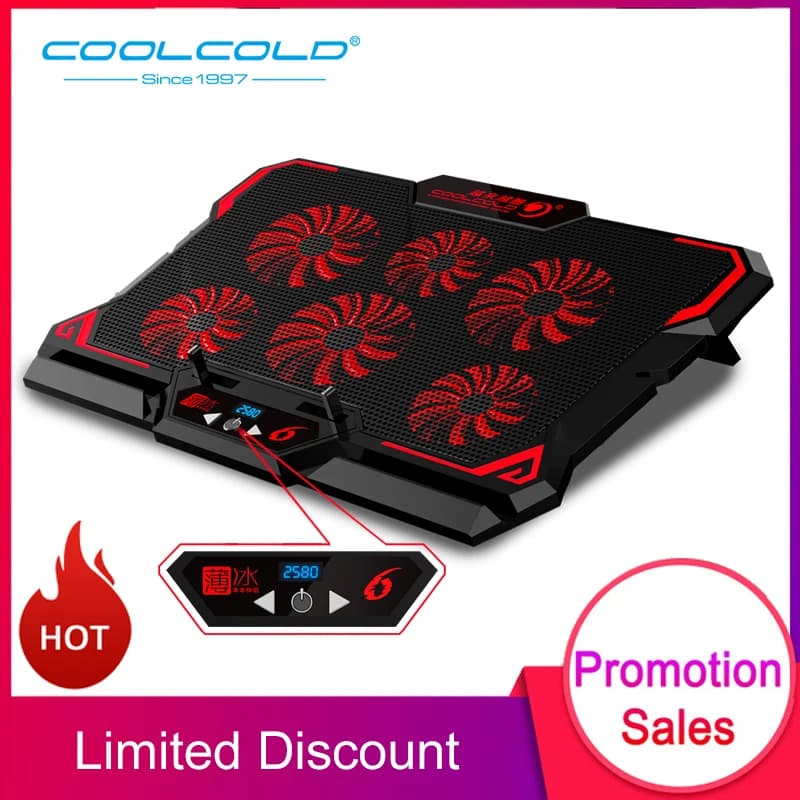 COOLCOLD Dispositivo di raffreddamento per laptop da gioco da 17 pollici Sei ventole Schermo a LED Due porte USB 2600 giri/min Tappetino di raffreddamento per laptop Supporto per notebook per laptop