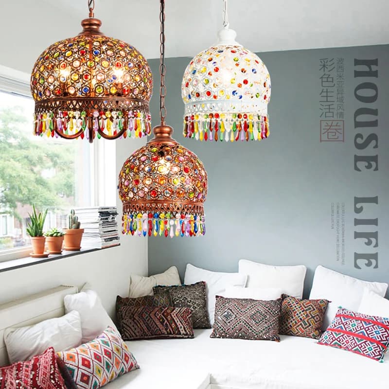 Retro Creative Bohemian Crystal Single Head Coffee Shop Bar Counter Bedroom Restaurant Exotic Chandelier Lights E27