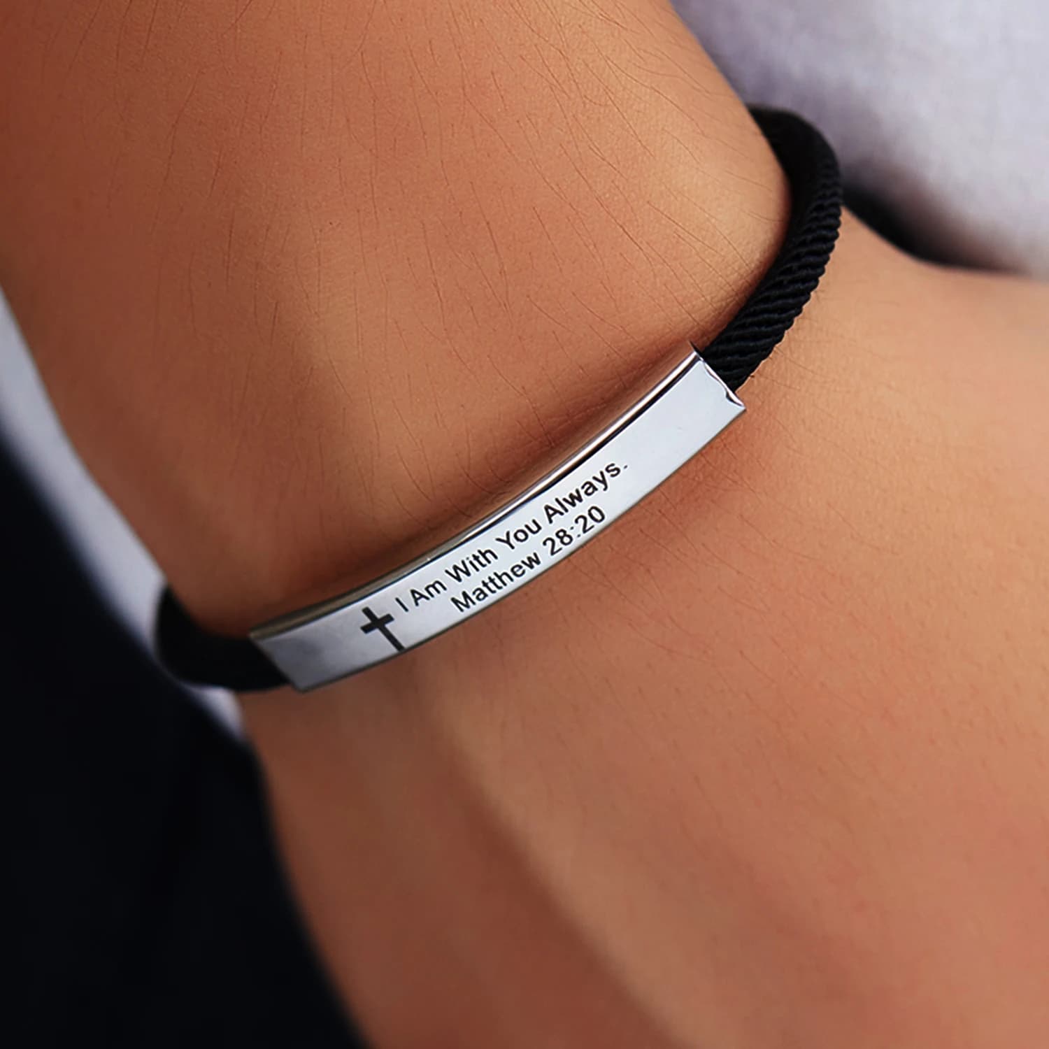 Fashionable Bracelet with Laser Engraved Letters of the Bible with Fashionable Cross for Men Women's Stainless Steel Punch Bracelet Jewelry Gifts with Unisex Wrist Chain
