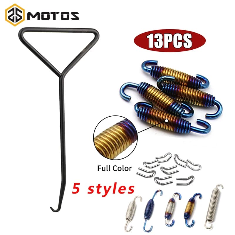 ZS MOTOS 13Pcs/set Motorcycle Exhaust Pipe Muffler Mounting Spring Hooks Stainless Steel For Muffler 51MM 61MM Link Pipes Spring