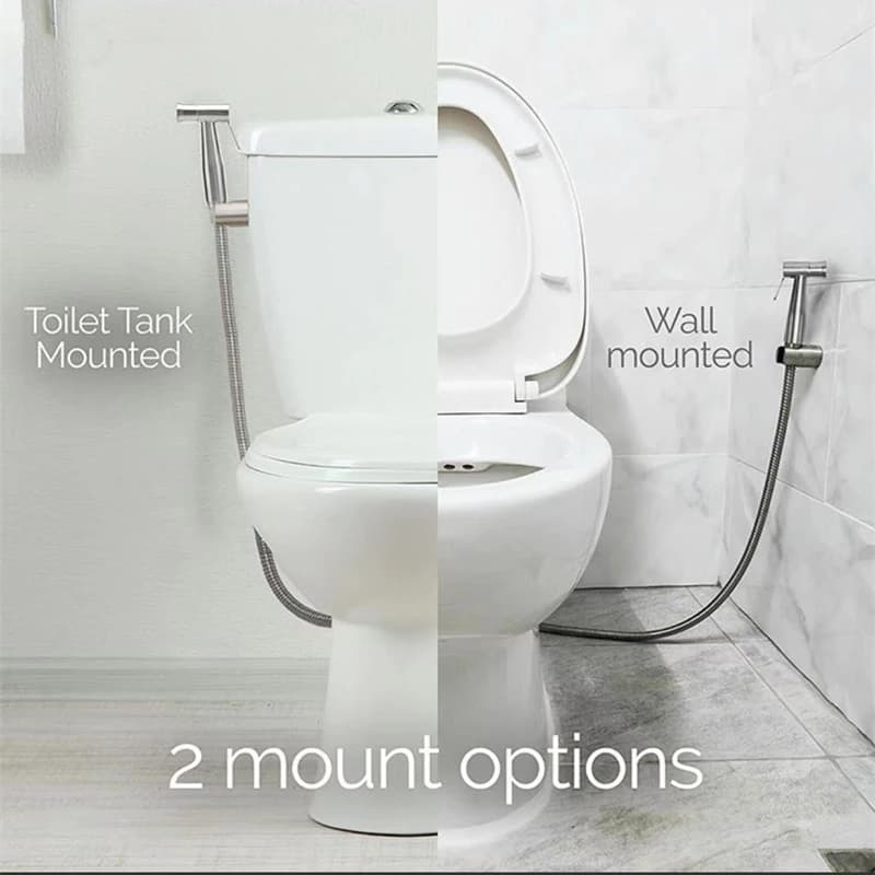 Set Doccetta Bidet in Acciaio Inox Spazzolato, Montaggio a Parete, Accessorio WC con Valvola Deviatrice per Bagno