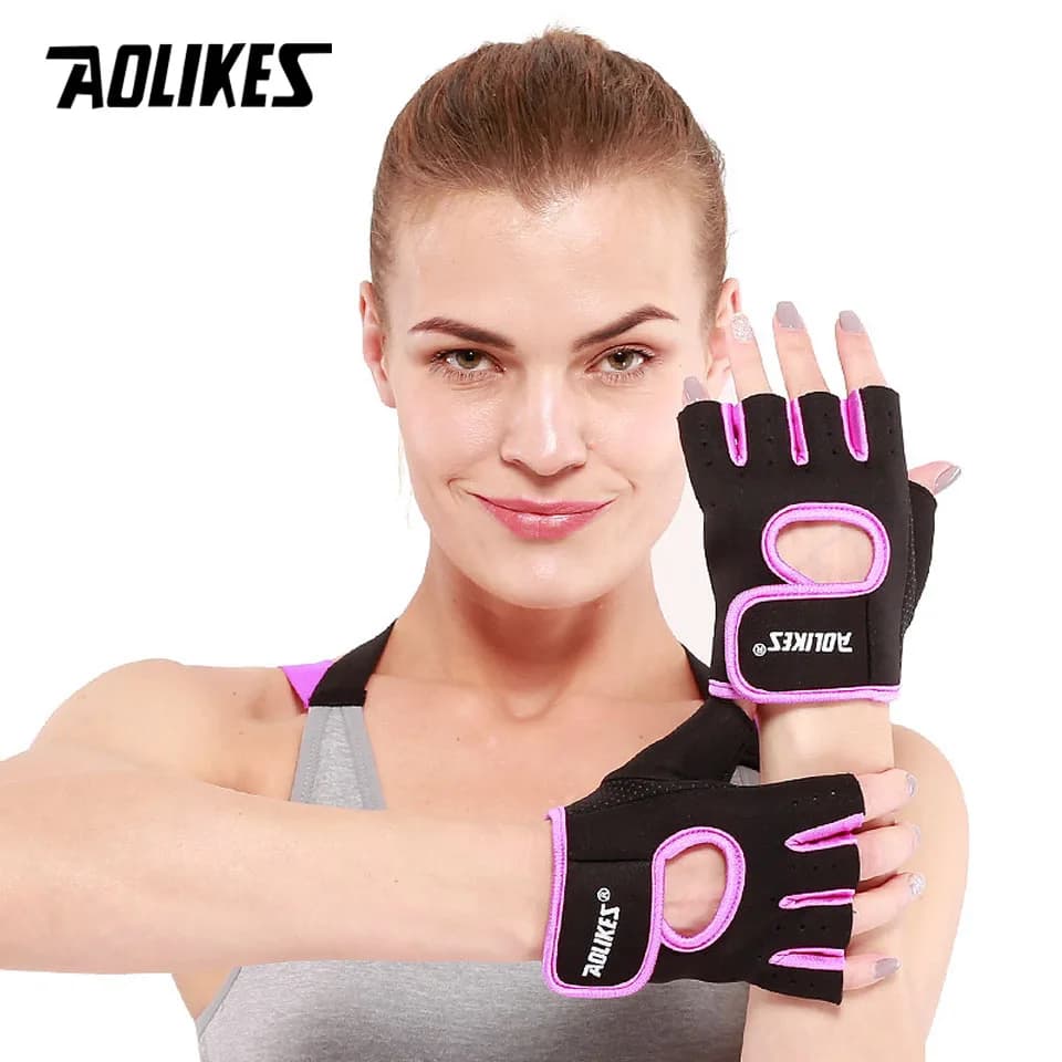 AOLIKES 1 pair men's gym half fingers sport fitness exercise wrist gloves resistance anti slip gloves weight lifting gloves