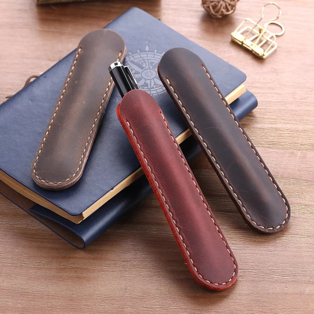 Vintage Handmade Genuine Leather Pencil Case Retro Cowhide Pen Bag Pouch for Fountain Pens School Office Gifts Stationery