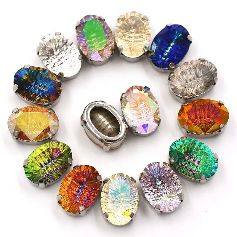 Decorazione di abbigliamento Pietre di cristallo di vetro 8x10mm 13x18mm Forma ovale Cucito Nastro Artiglio Impostazione Strass Abbigliamento/Scarpe/Borsa fai da te