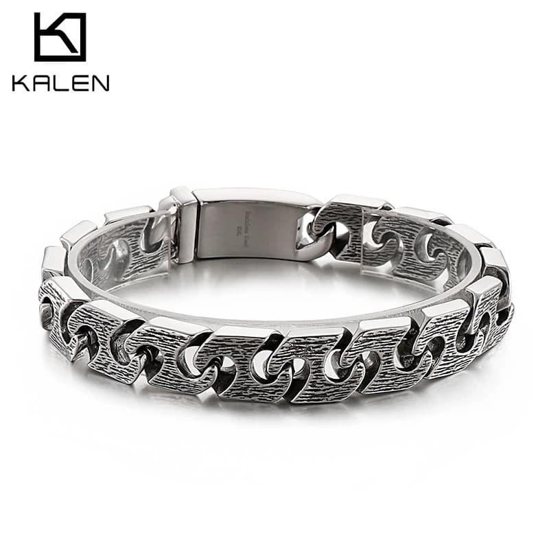 KALEN 13mm Bracciale da uomo a catena vintage stile punk grosso acciaio inossidabile 316L accessori gotici gioielli regalo per feste rock