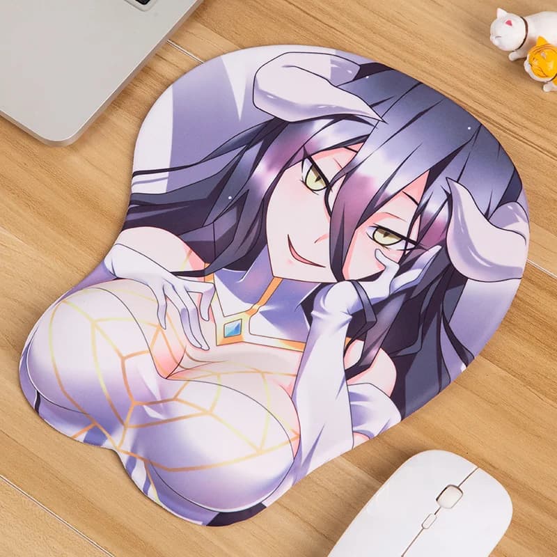 Tappetino per mouse con seno in silicone 3D, personaggio anime, cosplay per ragazze, Albedo, tappetino per mouse con poggiapolsi, tappetino per mouse, regalo