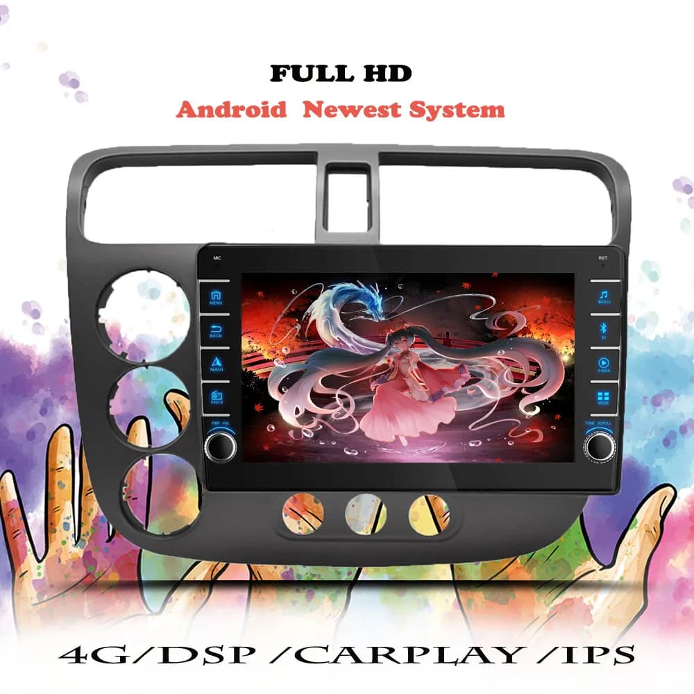 Android 14 Autoradio Stereo Lettore Multimediale Per Honda Civic 2000 2001 2002 2003 2004 2005 2006 GPS di Navigazione DVD HU Carplay