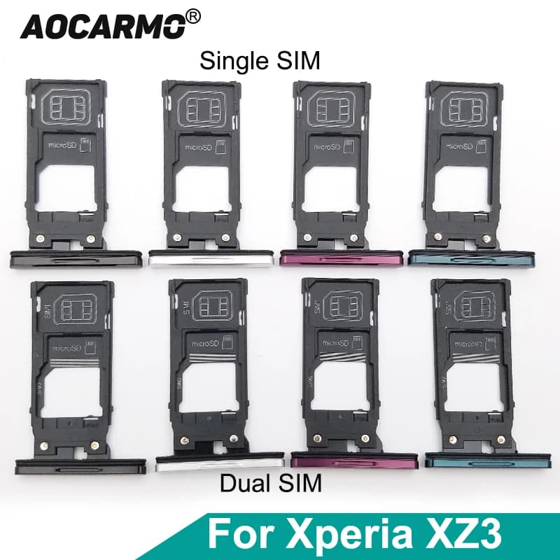 Aocarmo Lettore di schede MicroSD singolo/doppio con vassoio SIM per Sony Xperia XZ3 H8416 H9436 H9493 - Ricambio