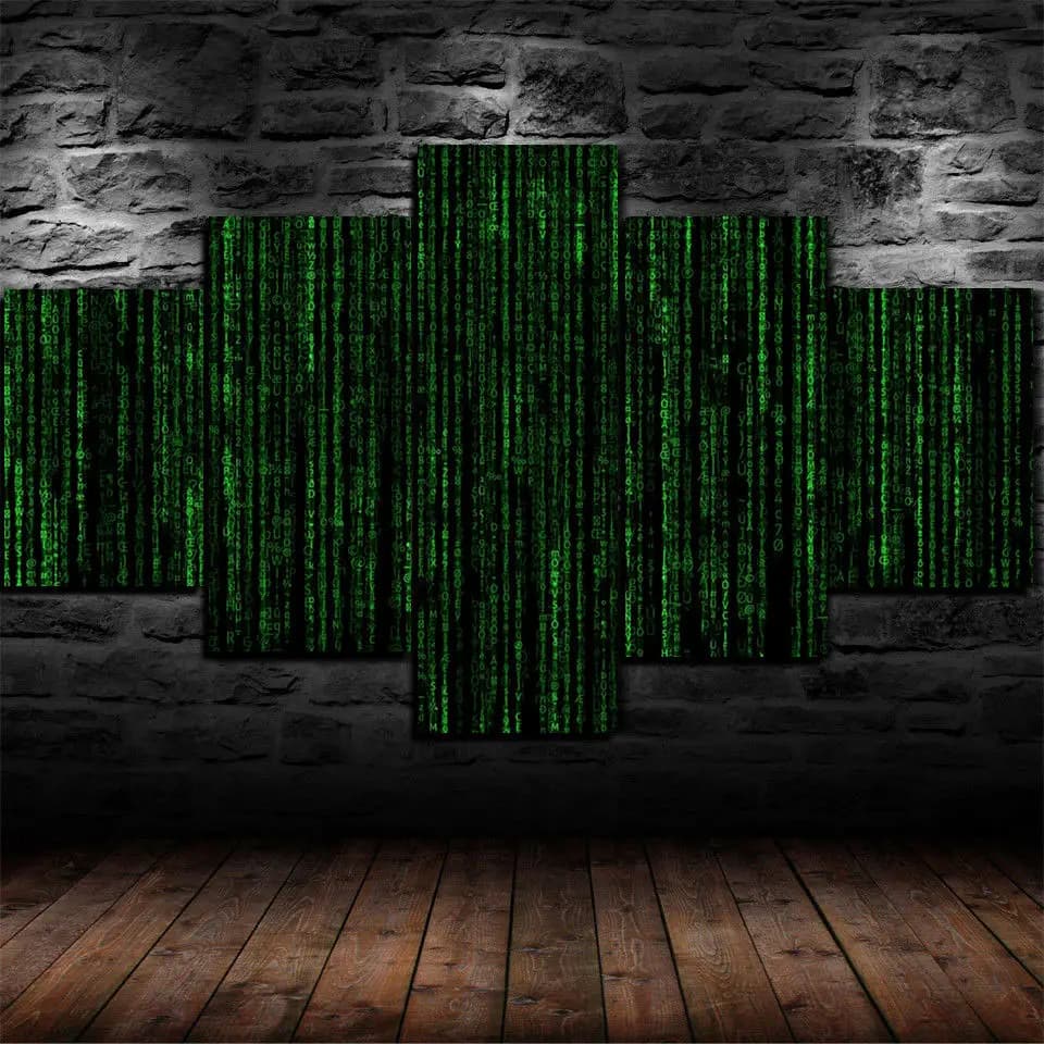 Green Code Matrix Movie Poster 5 Panel Canvas Picture Print Wall Art Canvas Painting Wall Decor