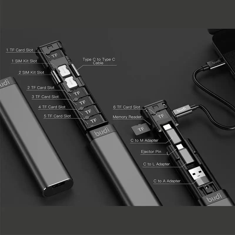 BUDI dati di archiviazione della scheda adattatore intelligente multifunzione tipi di TF cavo scatola USB 6 KIT scheda di memoria SD cavo lettore multi-cavo SIM