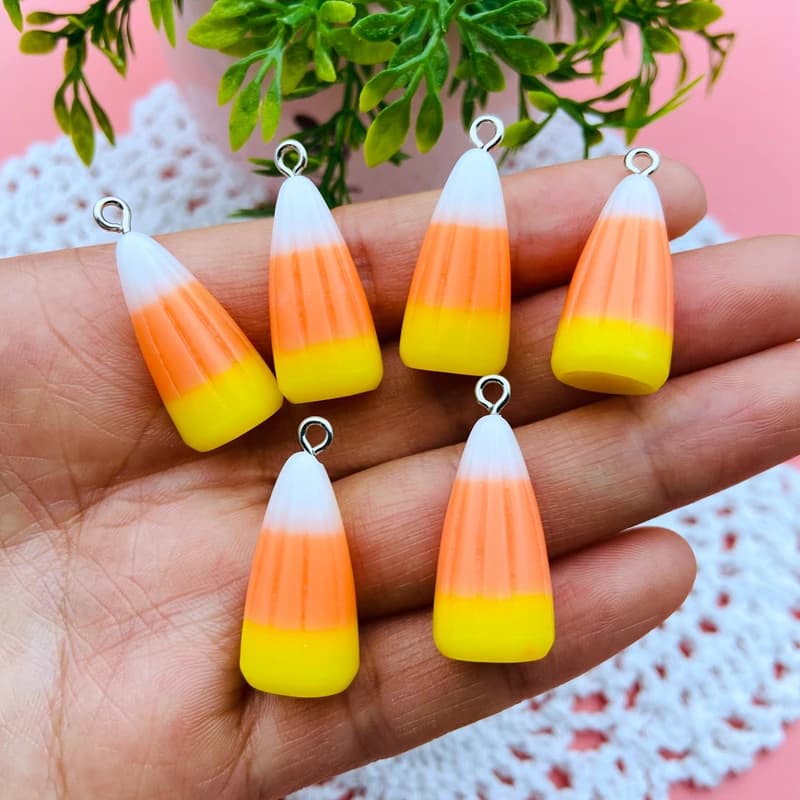 10pcs Resin 3D Hot Selling Candy Corn Charm Cute Pumpkin Pendant for Earring, Keychain, Jewelry, Scrapbooking, DIY, Necklace