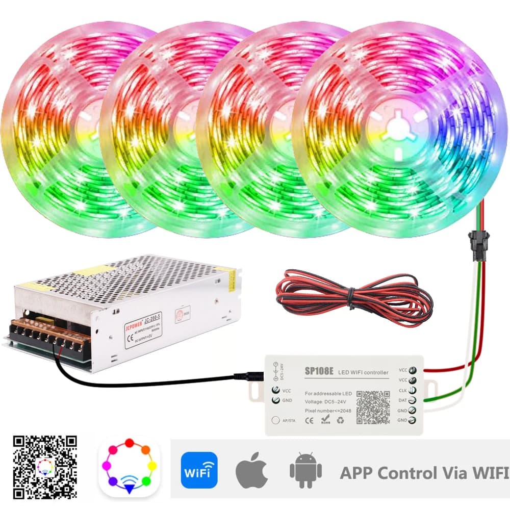 WS2812B Striscia LED indirizzabile individualmente WS2812 Luce RGB SP108E Controller LED WIFI DC5V Kit adattatore di alimentazione LED