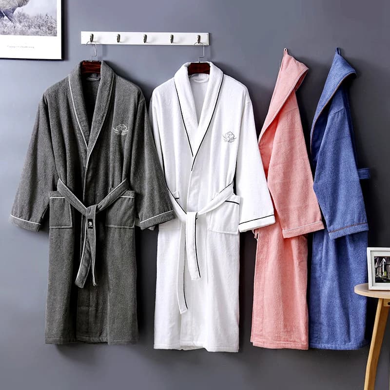 Winter Terry Robe Woman 100% cotton Bathrobe Lovers Vestaglie Man Bathrobe Solid towel Long fleece Long Nightwear Bridesmaid Dress White