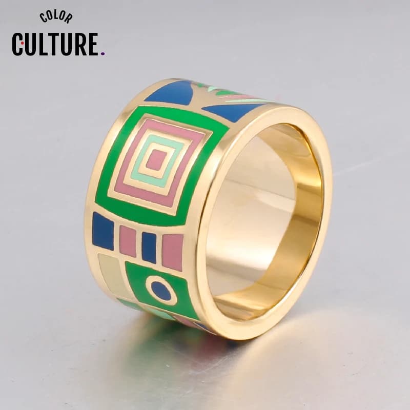 Color Culture Women Gold Jewelry Colorful Geometric Design Stainless Steel Scarf Rings Trendy Birthday Gift