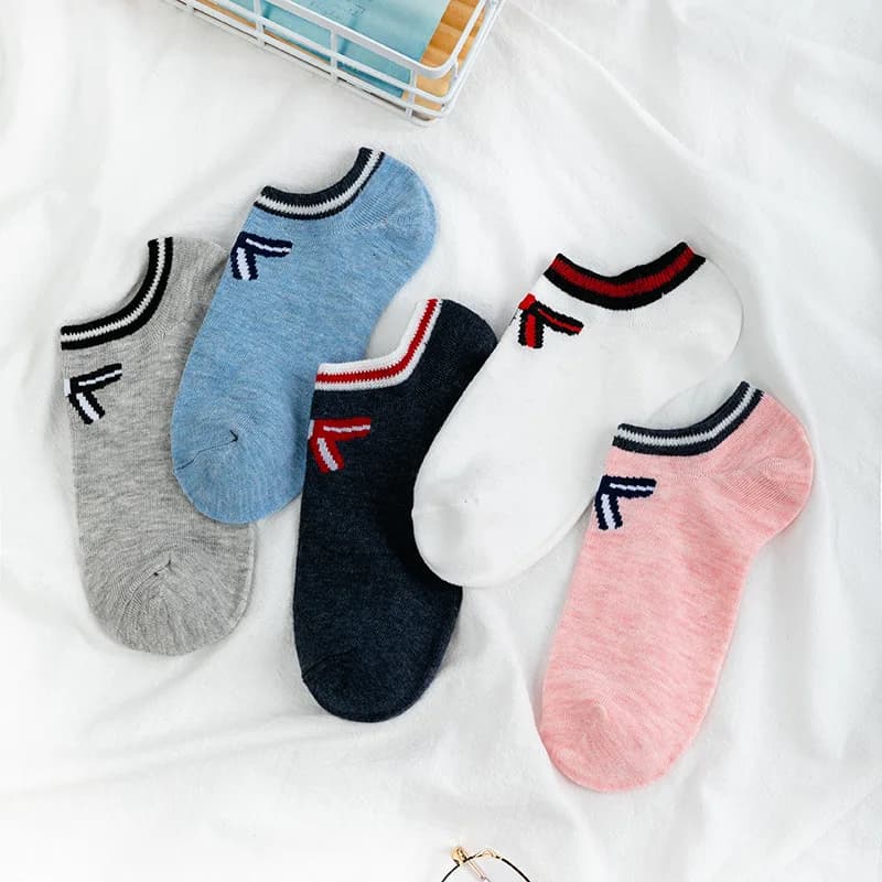 Modelli colorati estate bella rosa fiocco nodo donne sottili Casual cotone primavera divertente femminile Sexy ragazze felici vestito calzini da barca