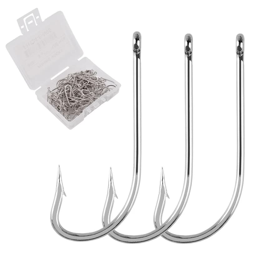 100pcs I love fishing in salt water color white single hooks Jig Head crank Set of hooks with barbed wire fishing box high strength
