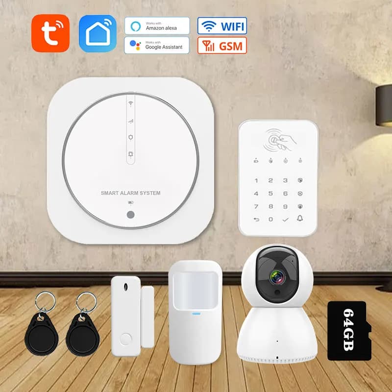 Tuya 433 MHz Wireless WiFi GSM Sistema di allarme di sicurezza domestica con tastiera touch Rilevatore PIR Sirena stroboscopica Supporta Alexa e Google