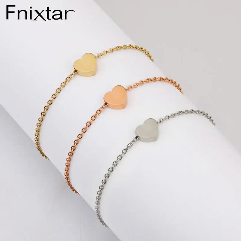 Fnixtar 20 pz/lotto 15/18cm carino cuore bracciali con 5cm estendere catena specchio polacco bracciali in acciaio inox piede cavigliera gioielli