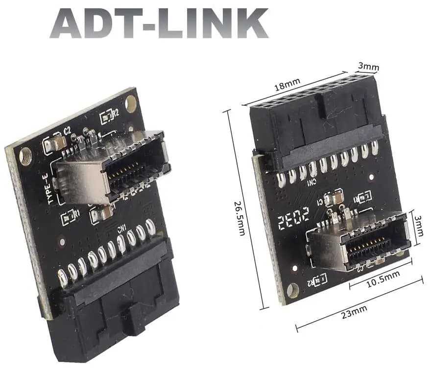 USB 3.0 (3.1 Gen 2) Internal Black IDC 20 Pin Motherboard Header To A-Key 20 Pin Female Header Active Converter For Type C Pane