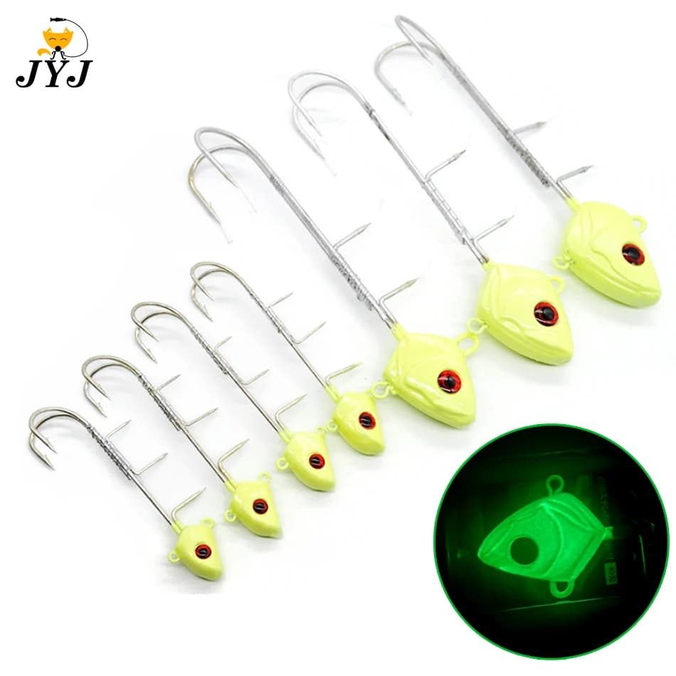 1pc 15g-225g Heavy weight Glow Saury Duple hook ami da pesca luminoso fish head hook Hairtail iron plate Jig Head Fishhook