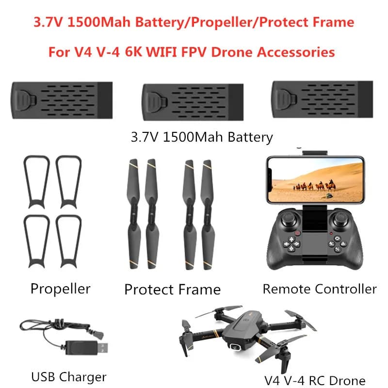 Caricabatterie 3.7v 1500mah, Elica, Telecomando, Telaio di Protezione per Quadricottero RC V4 V-4 6k, Accessori V4, Lama