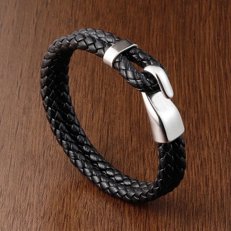 2021 new style accessories fabrics hand combination men's leather bracelet stainless steel jewelry color steel