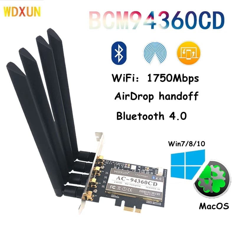 4 antenne doppia frequenza 1750mbps 802.11ac BCM94360 wifi + Bluetooth 4.0``pcie macos BCM4360CD per MAC BCM94360CD