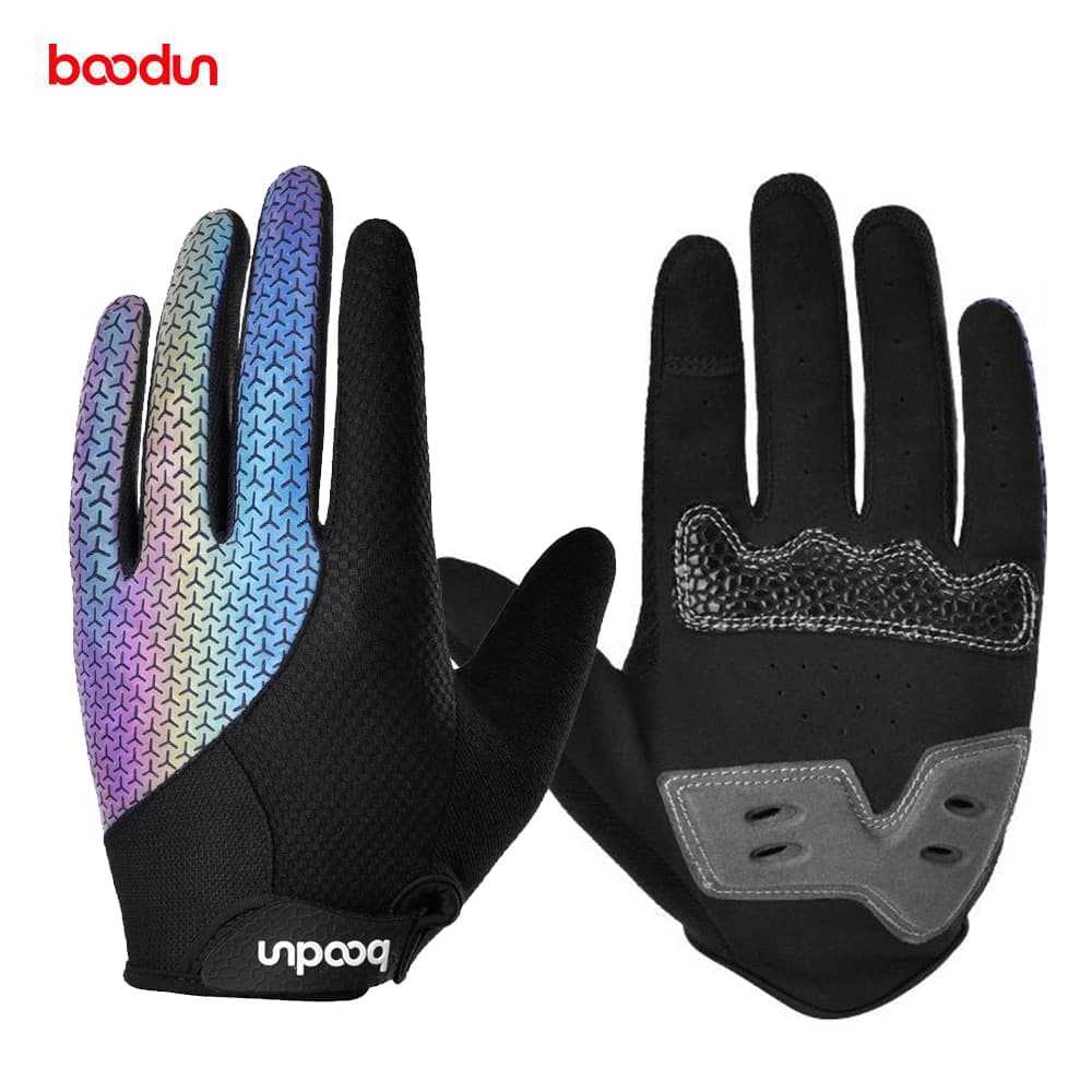 Boodun 1382 photochromatic cycling gloves for bicycle full finger touch screen Silicone reflective gel padded for gym Fitness