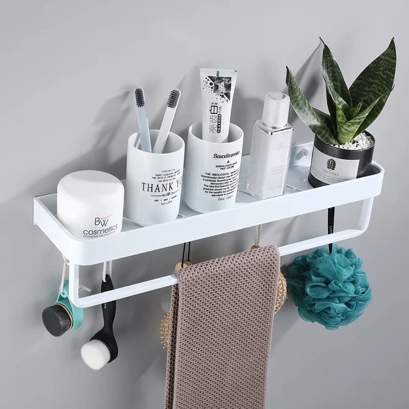 Mensola da bagno Mensola da bagno per doccia con portasciugamani Mensola angolare bianca 30-50 cm Supporto da cucina da cucina in alluminio nero a parete