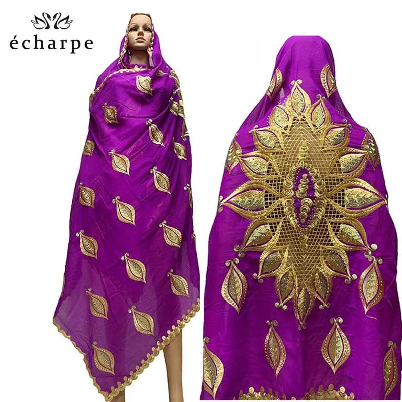 100% Cotton Big Scarfs Nice Embroidery on the Back Multifunctional Scarfs for African Women EC050